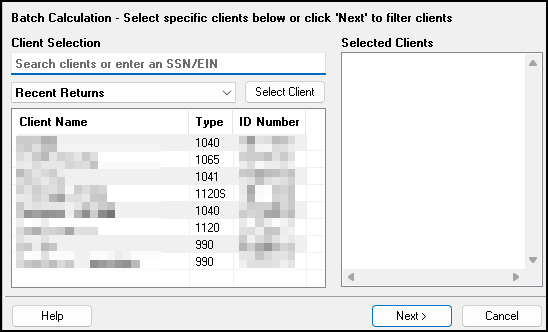 Image of the Batch Calculation dialog box